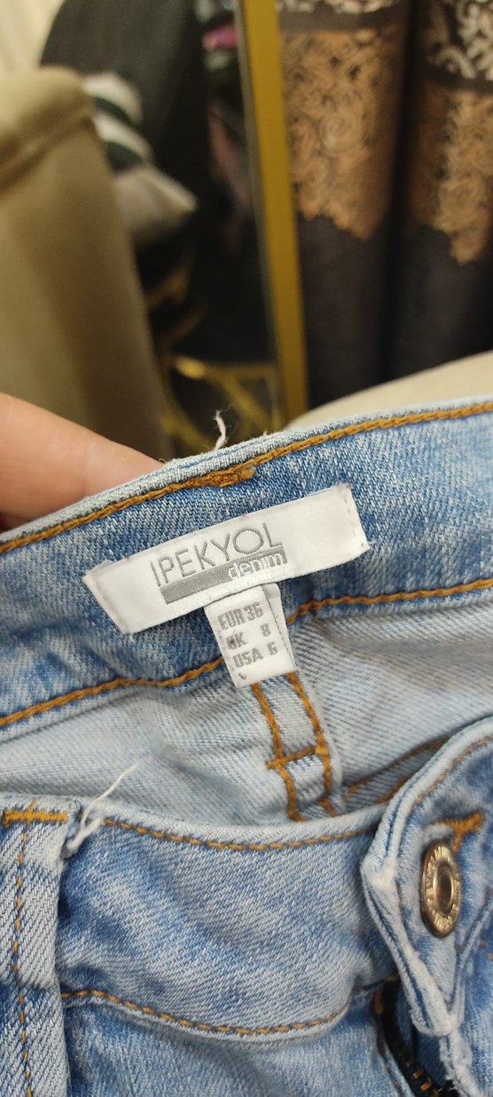 Gri Tokalı Mavi Midi Boy Kadın Denim Pantolon - Görsel 2