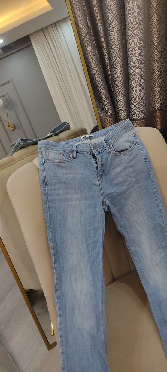 Gri Tokalı Mavi Midi Boy Kadın Denim Pantolon - Görsel 3