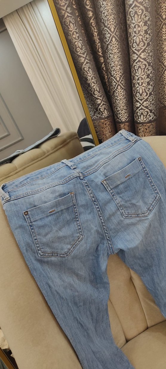 Gri Tokalı Mavi Midi Boy Kadın Denim Pantolon - Görsel 4