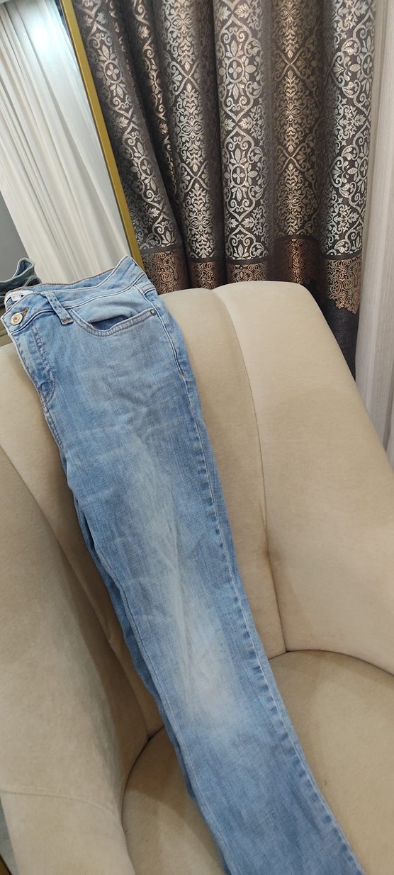 Gri Tokalı Mavi Midi Boy Kadın Denim Pantolon - Görsel 5