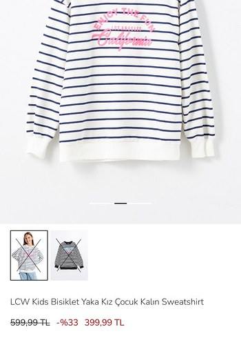 LC Waikiki Lcw Cocuk Kiz Cizgili Bisiklet Yaka Sweatshirt