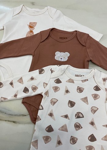 Uzun Kollu Kahverengi Bebek Body Takımı - Görsel 2