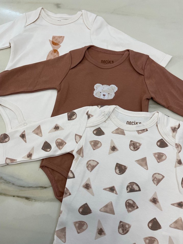 Uzun Kollu Kahverengi Bebek Body Takımı - Görsel 2