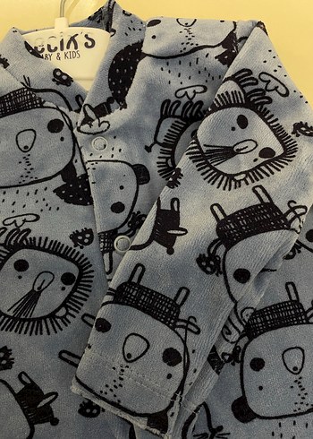 Kadife Mavi Baskılı Uzun Kollu Bebek Tulum - Görsel 2