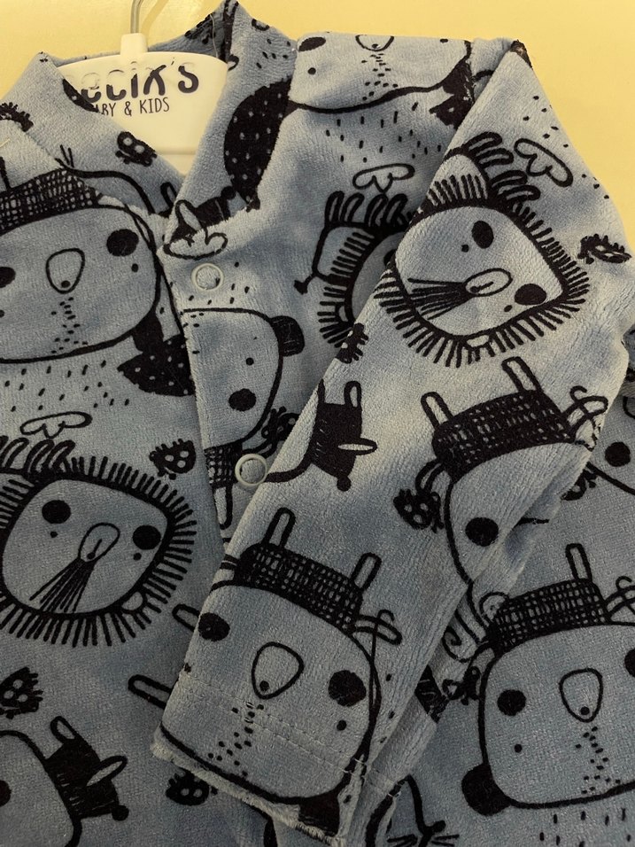 Kadife Mavi Baskılı Uzun Kollu Bebek Tulum - Görsel 2