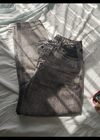 Gri Bol Kesim Midi Denim Kadın Kot Pantolon