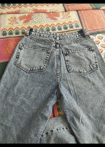 Diğer Bohem Gri Batik Desenli Bol Kesim Kadın Kot Pantolon
