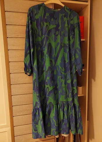 Kadın Yeşil Batik Desenli Uzun Elbise