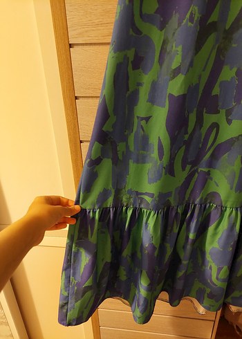 40 Beden Kadın Yeşil Batik Desenli Uzun Elbise