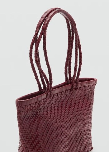 Mango Bordo Örgü Detaylı deri Kadın Çanta