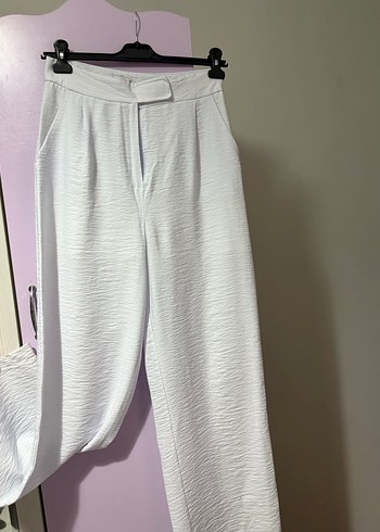 Addax Beyaz Kadın Keten Görünümlü Kumaş Pantolon