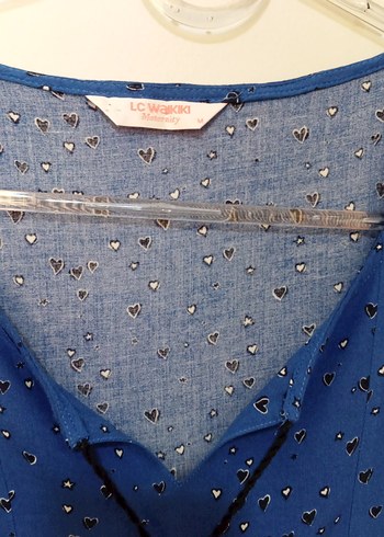 Mavi V Yaka Püsküllü Kadın Bluz - Görsel 2