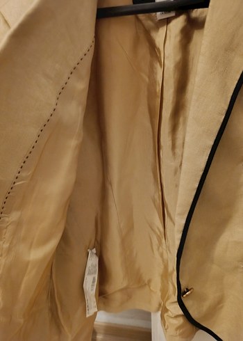 Bej Keten Düğmeli Kadın Blazer - Görsel 4