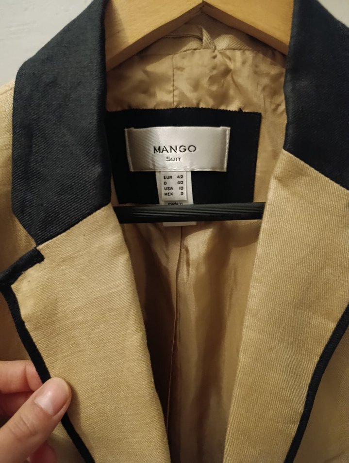 Bej Keten Düğmeli Kadın Blazer - Görsel 2