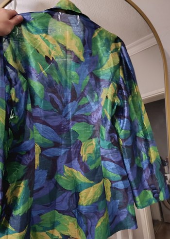 Kadın Çok Renkli Uzun Kollu İpek vintage Gömlek ceket - Görsel 3