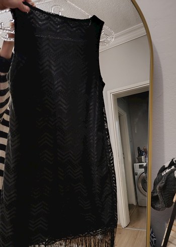 Püsküllü Bohem Siyah Midi Elbise - Görsel 3