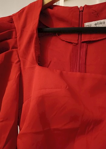 Kırmızı Drapeli Midi Kadın Abiye Elbise - Görsel 4