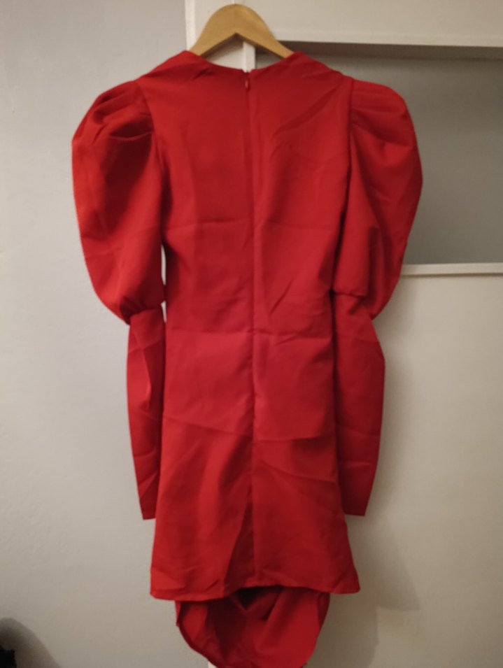 Kırmızı Drapeli Midi Kadın Abiye Elbise - Görsel 3