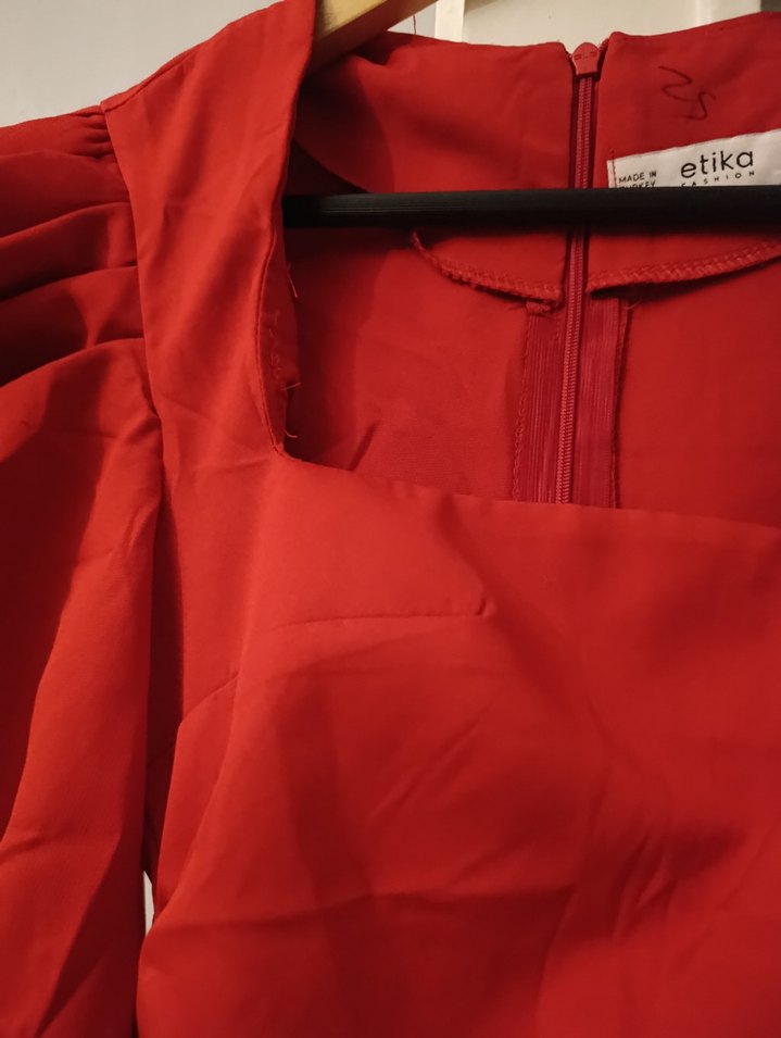 Kırmızı Drapeli Midi Kadın Abiye Elbise - Görsel 4