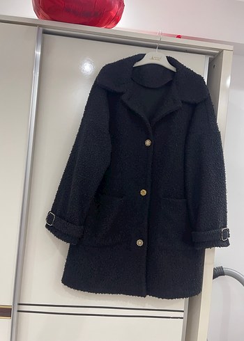 Düğmeli Siyah Midi Kadın Ceket - Görsel 3