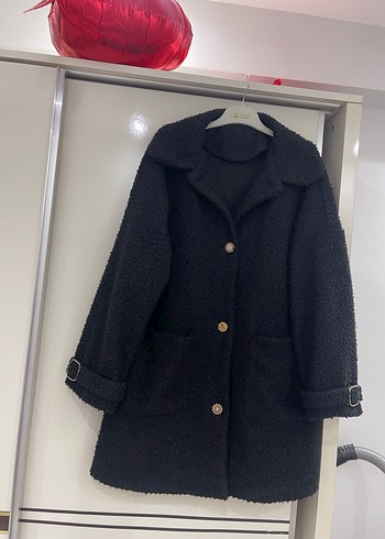 Düğmeli Siyah Midi Kadın Ceket - Görsel 2