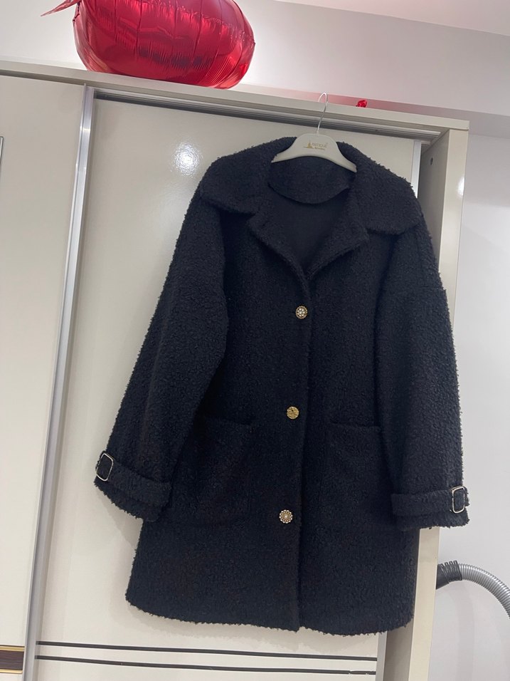 Düğmeli Siyah Midi Kadın Ceket - Görsel 2