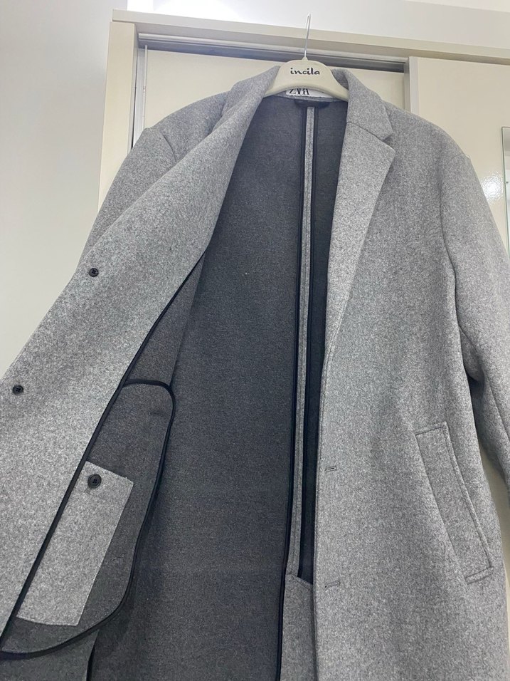 Gri Düğmeli Erkek Yün Kaban - Görsel 2