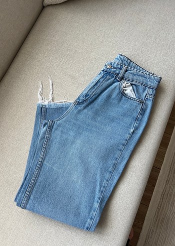 Kadın Mavi Loose Fit Midi Denim Jean