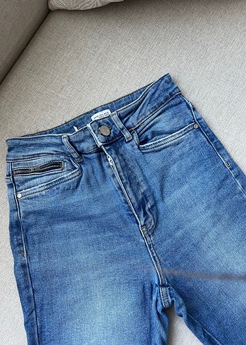 36 Beden Düğmeli Mavi Kadın Denim Pantolon