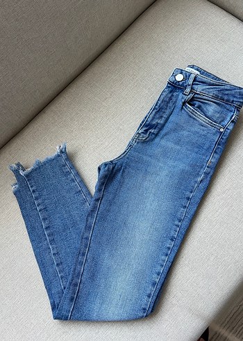 Düğmeli Mavi Kadın Denim Pantolon