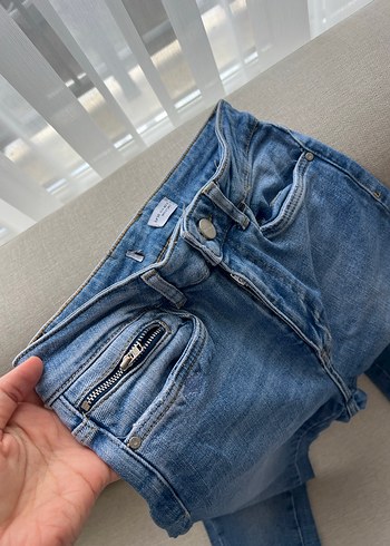 36 Beden mavi Renk Düğmeli Mavi Kadın Denim Pantolon