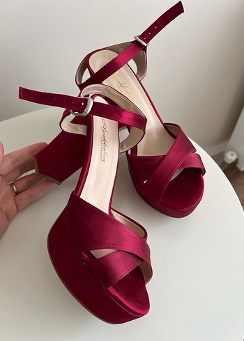 Bordo Parlak Platform Topuklu Kadın Ayakkabı