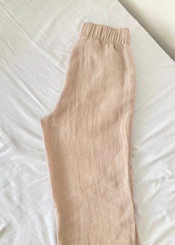 H&M Bej Keten Rahat Kesim Kadın Pantolon