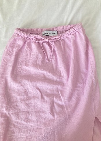 Pembe Midi Keten Etek