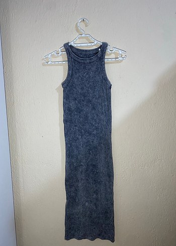 Kadın Gri Denim Kolsuz Elbise
