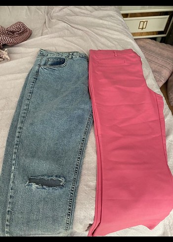 Pembe ve kot Kadın Denim Pantolon