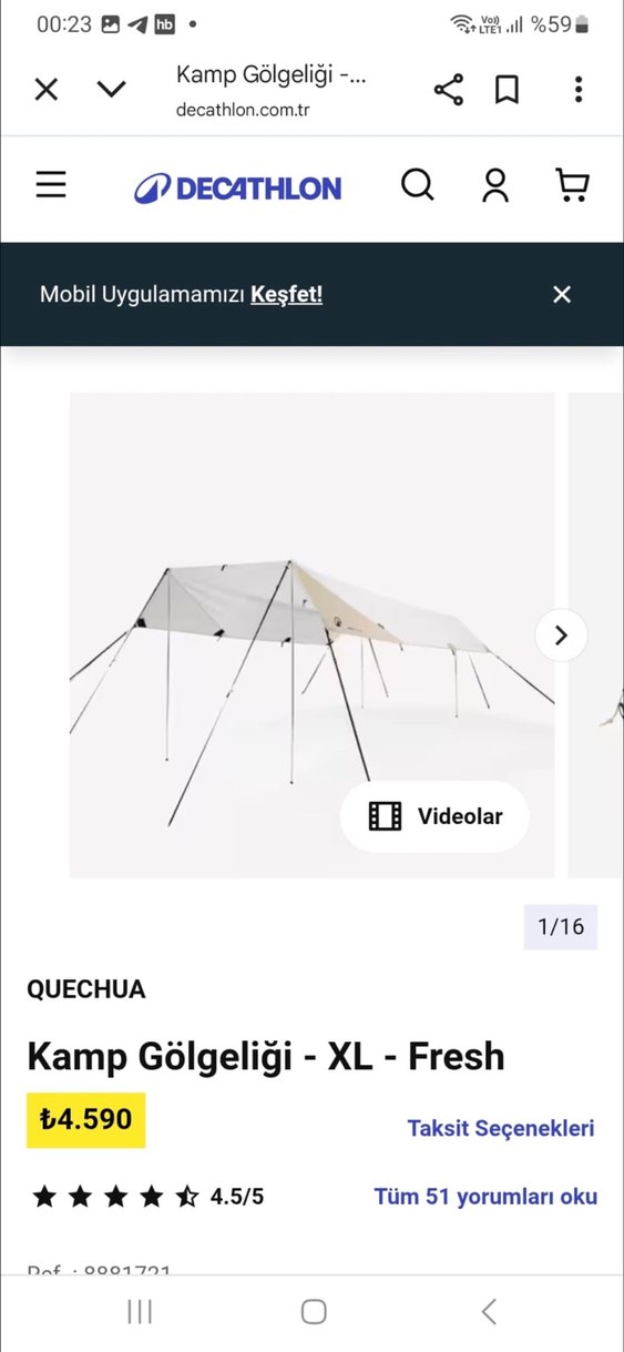 Kamp gölgeliği  decathlon - Görsel 2