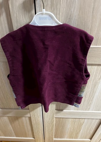 Bordo  Çocuk Düğmeli Yelek - Görsel 2