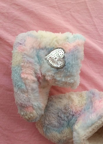 Kızlar için Çok Renkli Bağlama Desenli Sıcak Ev Terliği - Görsel 4