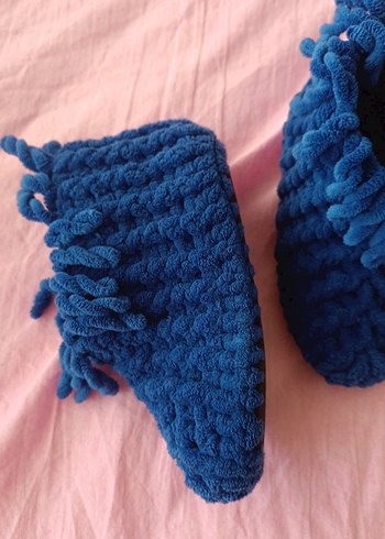 Kızlar için Mavi Örgü Sıcak Ev Terliği - Görsel 2
