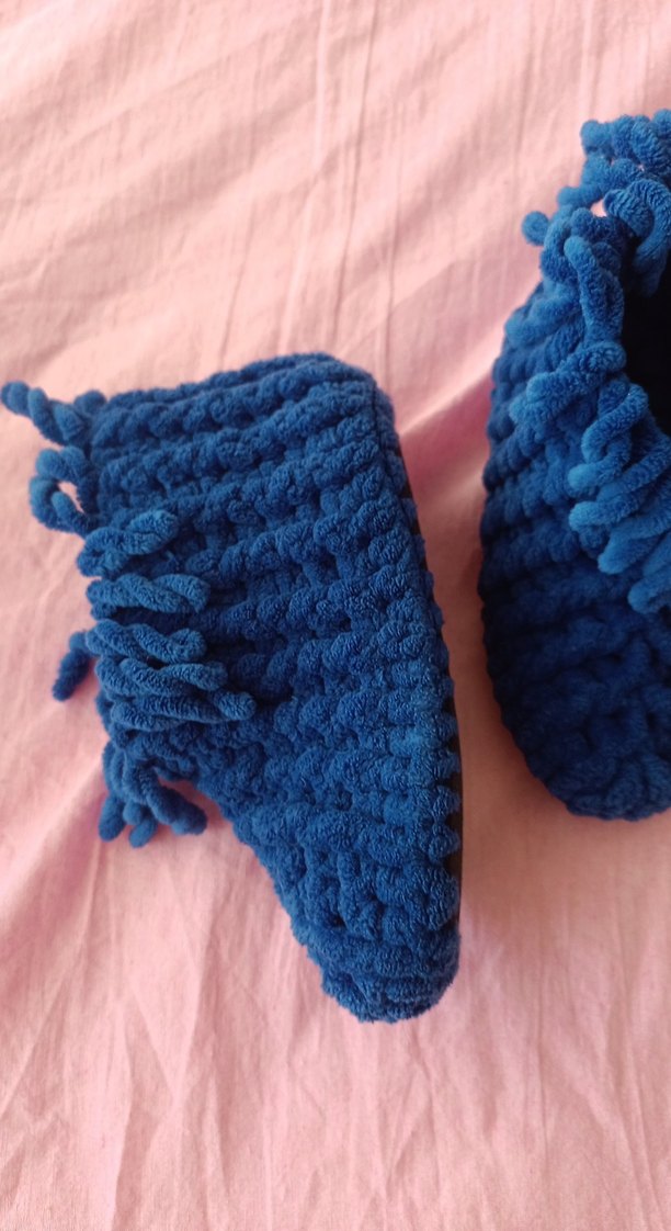 Kızlar için Mavi Örgü Sıcak Ev Terliği - Görsel 2