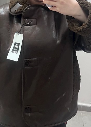 ZARA MUADİL Kahverengi Düğmeli Deri Kadın Ceket - Görsel 3