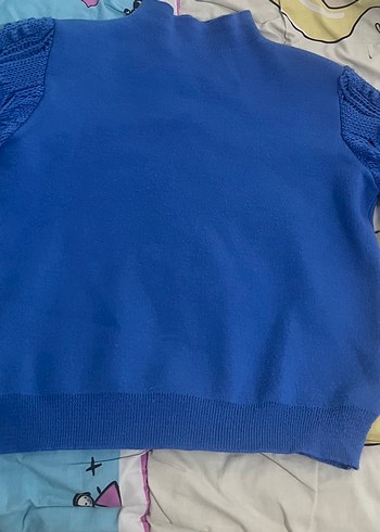 Mavi Örgü Boğazlı Kadın Kazak - Görsel 3