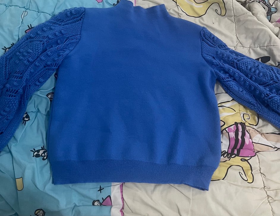 Mavi Örgü Boğazlı Kadın Kazak - Görsel 3