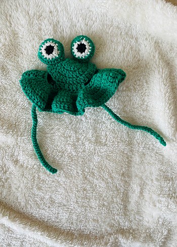 Kurbağa Figürlü Örgü Kedi Şapkası - Görsel 3