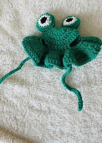 Kurbağa Figürlü Örgü Kedi Şapkası - Görsel 5