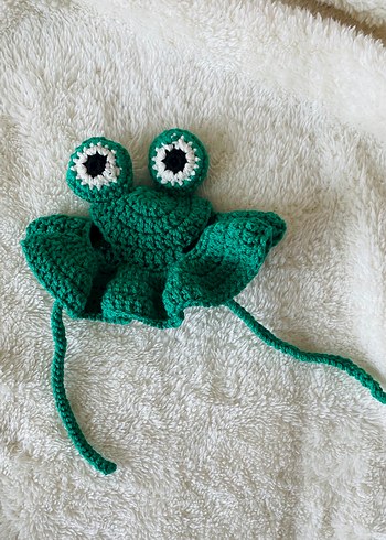 Kurbağa Figürlü Örgü Kedi Şapkası - Görsel 2