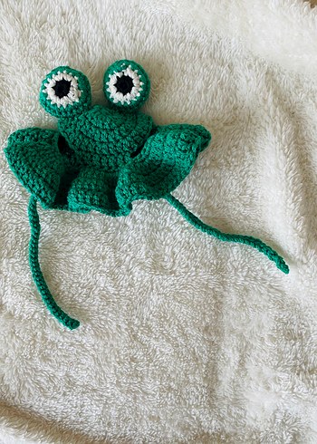 Kurbağa Figürlü Örgü Kedi Şapkası - Görsel 4