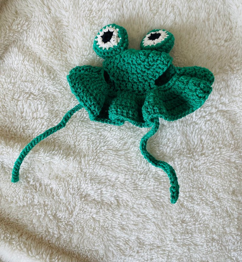 Kurbağa Figürlü Örgü Kedi Şapkası - Görsel 5