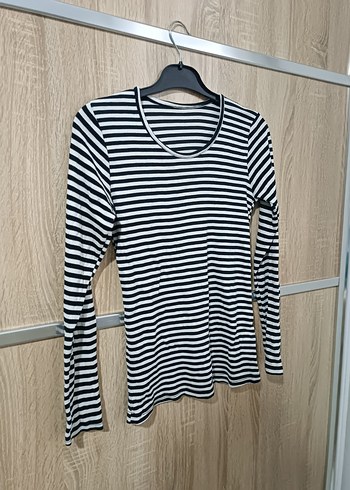 Uzun Kollu Çizgili Kadın Body